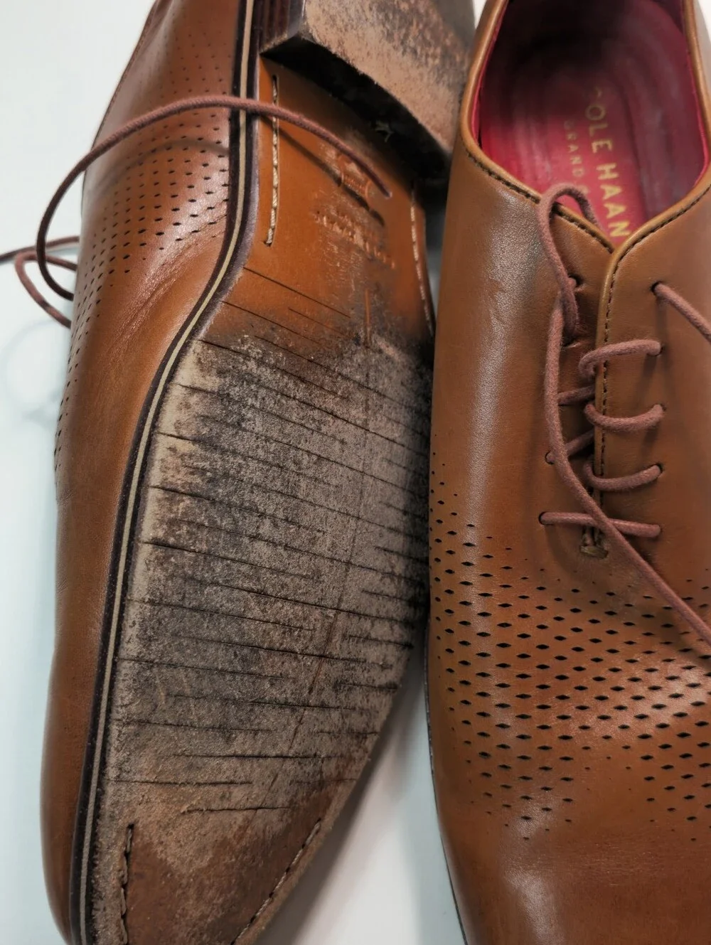 Cole Haan Tan Brown Perforated Leather Derby Oxfords